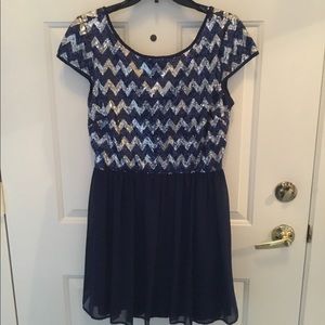 Sequin chevron navy and silver party dress